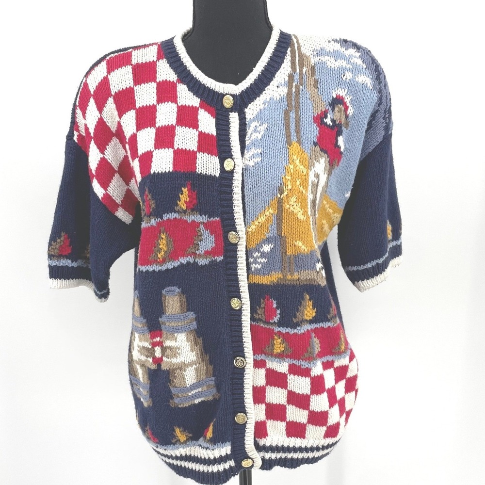 Portraits Northern Isles Cardigan Womens M Blue‎ Ramie Cotton Vintage Nautical